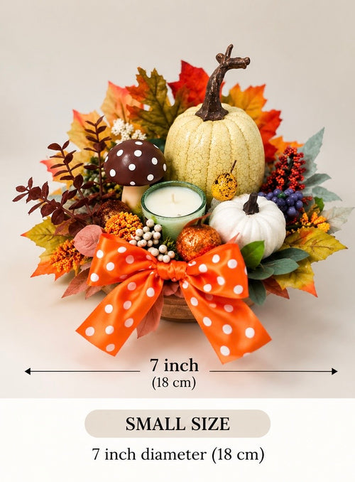 Harvest Pumpkin & Mushroom Centerpiece – 7"