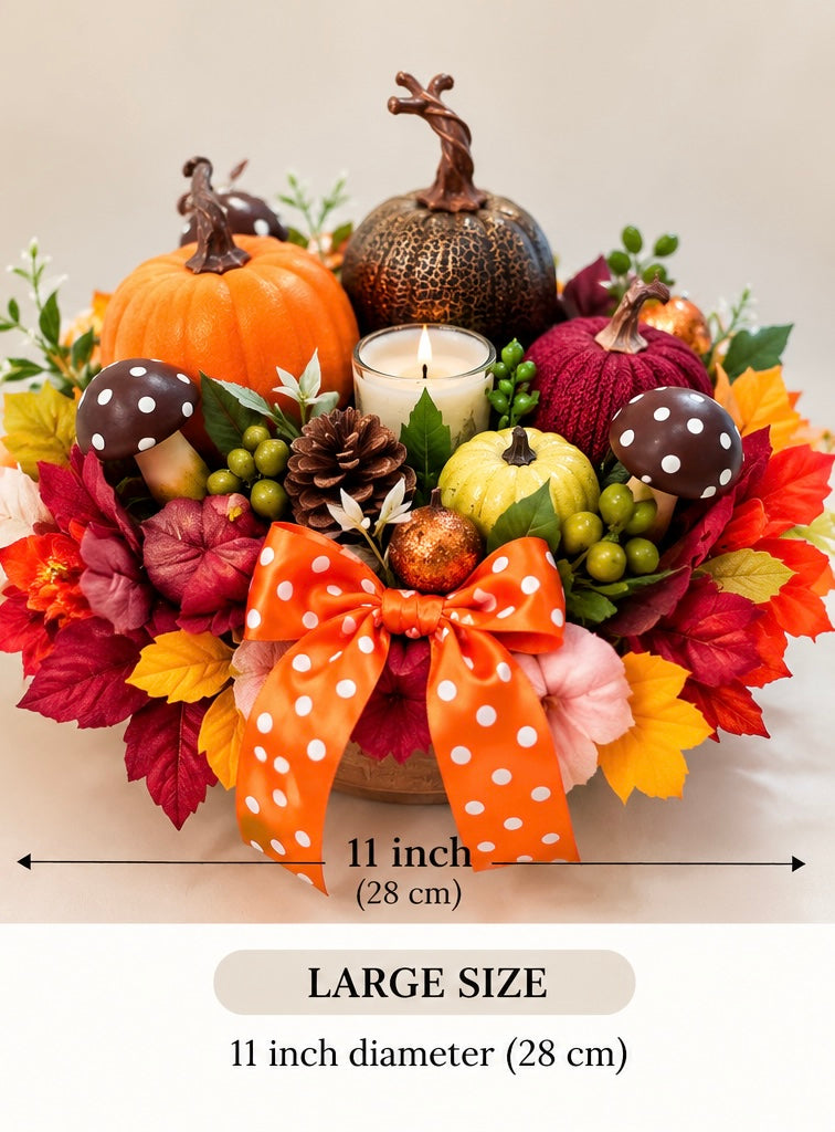 Large Harvest Pumpkin & Mushroom Centerpiece – 11"