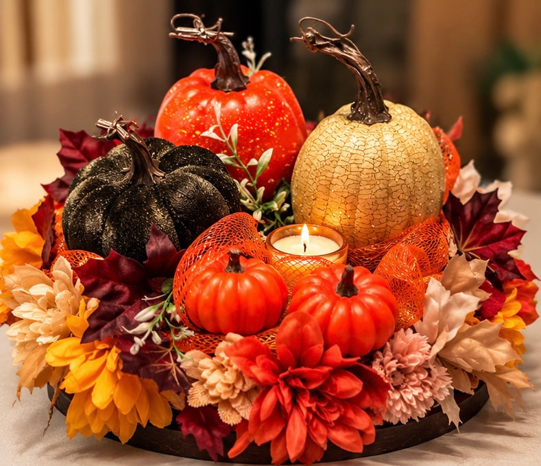 Handmade Fall Pumpkin Garland - Table & Mantel Decor 13.5"