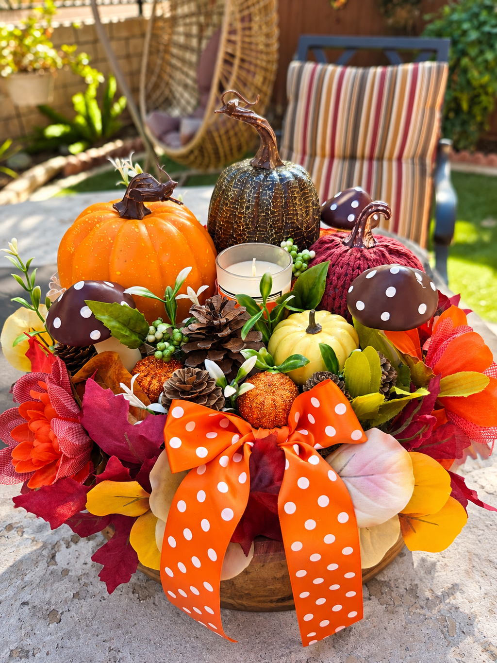 Large Harvest Pumpkin & Mushroom Centerpiece – 11"