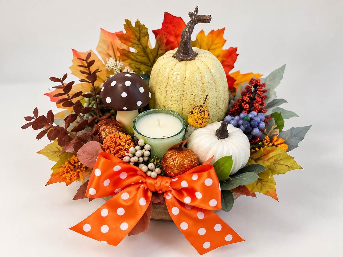 Harvest Pumpkin & Mushroom Centerpiece – 7"